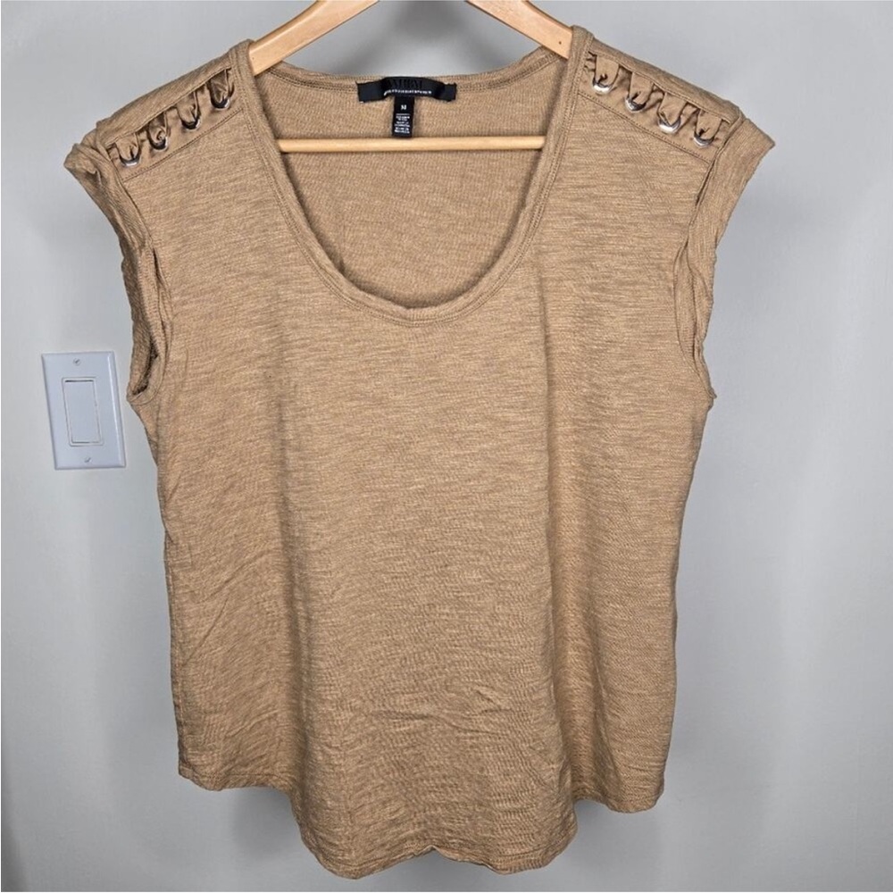 White House Black Market cap sleeve cotton T-shirt ribbon and grommet detail M